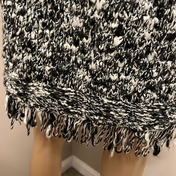 Chicos Black White Marled Fringe Vest Open Long Knit Sweater Cardigan Duster S - Picture 9 of 14